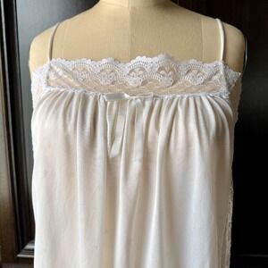 Vintage Nightgown Star Print Nylon Lace Bodice Side Slit Size Large Coquette